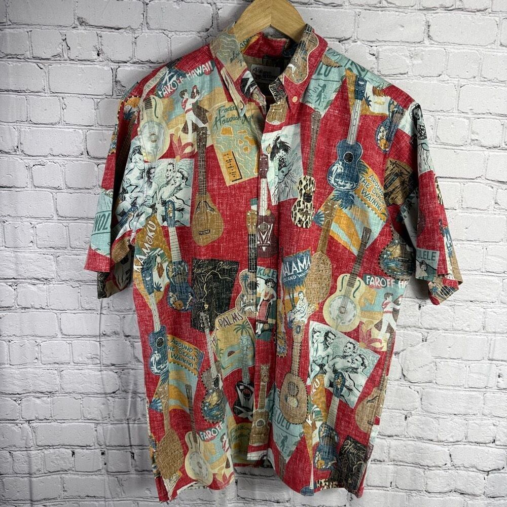 Vintage Reyn Spooner Hawaiian Faroff Hawaii Ukelele Guitar Print Size L M